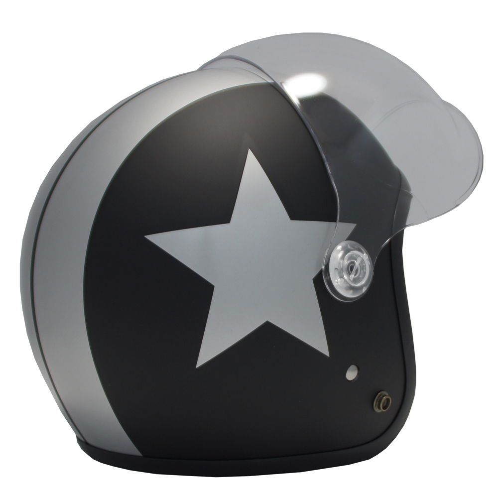 ジェットヘルメット　マットブラック／シルバーラインスター　ＳＧ安全規格品　送料無料_画像3