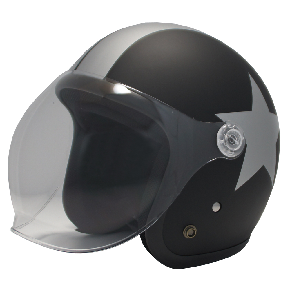 ジェットヘルメット　マットブラック／シルバーラインスター　ＳＧ安全規格品　送料無料_画像4