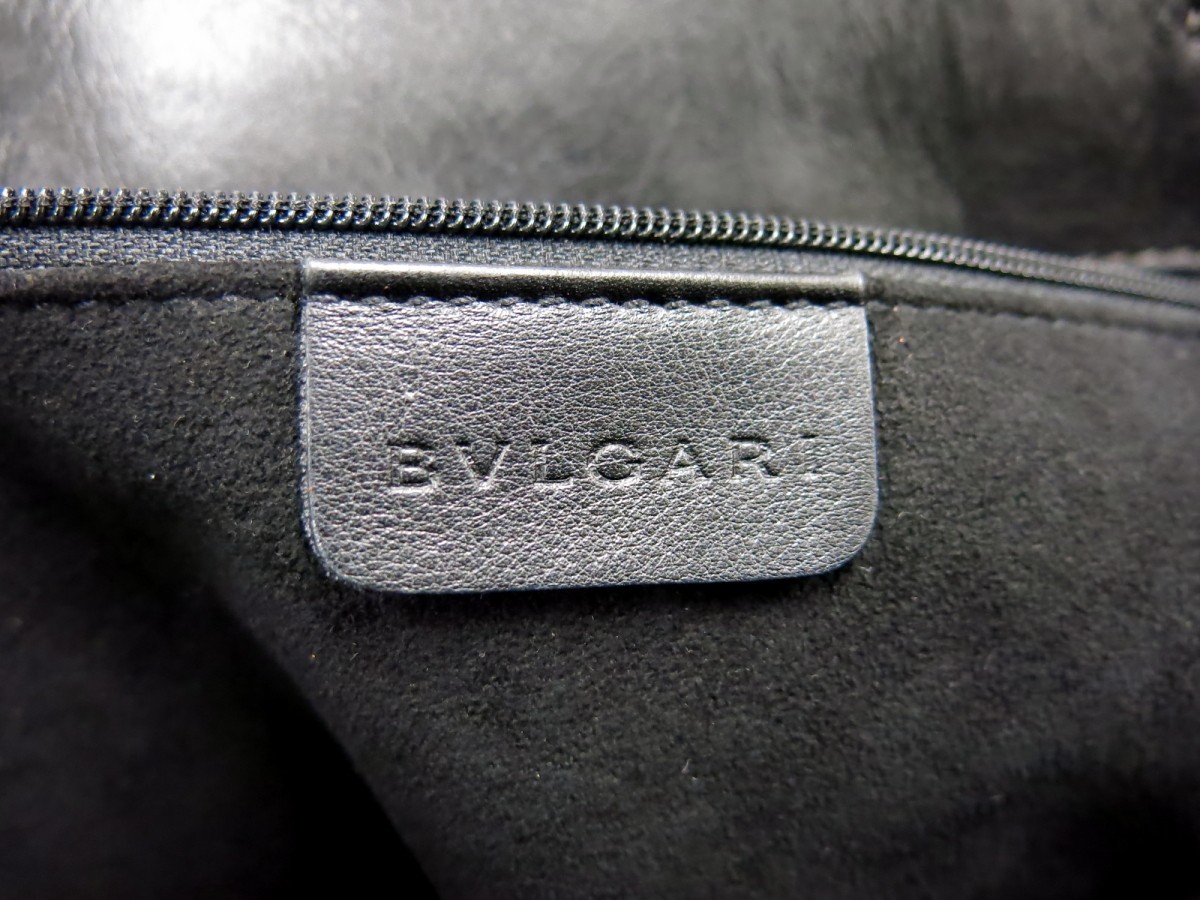 ■美品■BVLGARI ブルガリ■ロゴ型押し■カーフ レザー 本革■トート ハンド バッグ■黒 シルバー金具■肩掛け■D11575_画像10