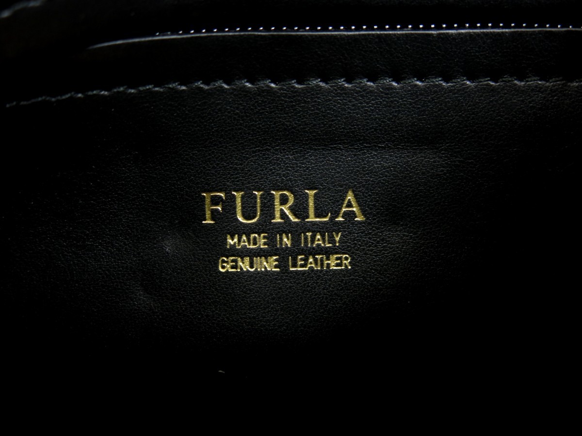 FURLA フルラ◆CLUB◆スエード カーフ レザー 本革◆ショルダー バッグ◆ブラック ライトブルー G金具◆美品◆パイソン型押し◆N7119_画像6