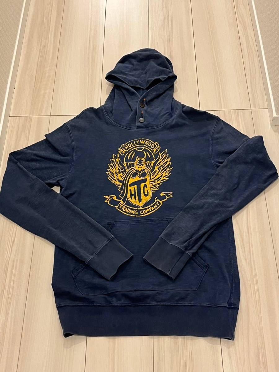  free shipping HTC Hollywood Trading Company INDIGO BLUE BUTTON HOODIE Parker Denim color blue indigo navy navy blue one owner beautiful goods 