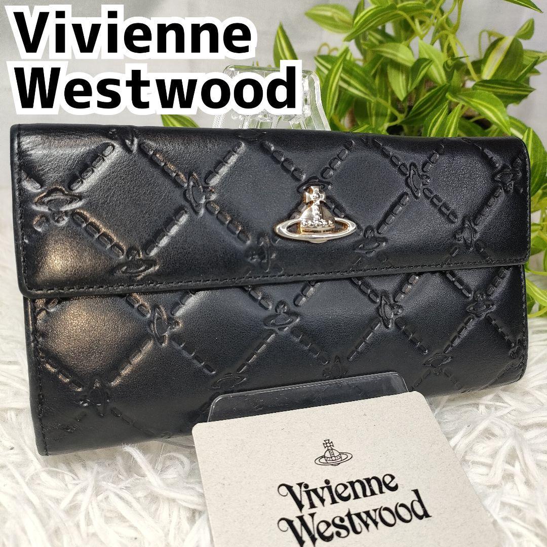 ヴィヴィアンウエストウッド 長財布 ブラック オーブ ロゴ キルティング レザー 黒 銀 VivienneWestwood 財布 女性 レディース 折り財布 革_画像1