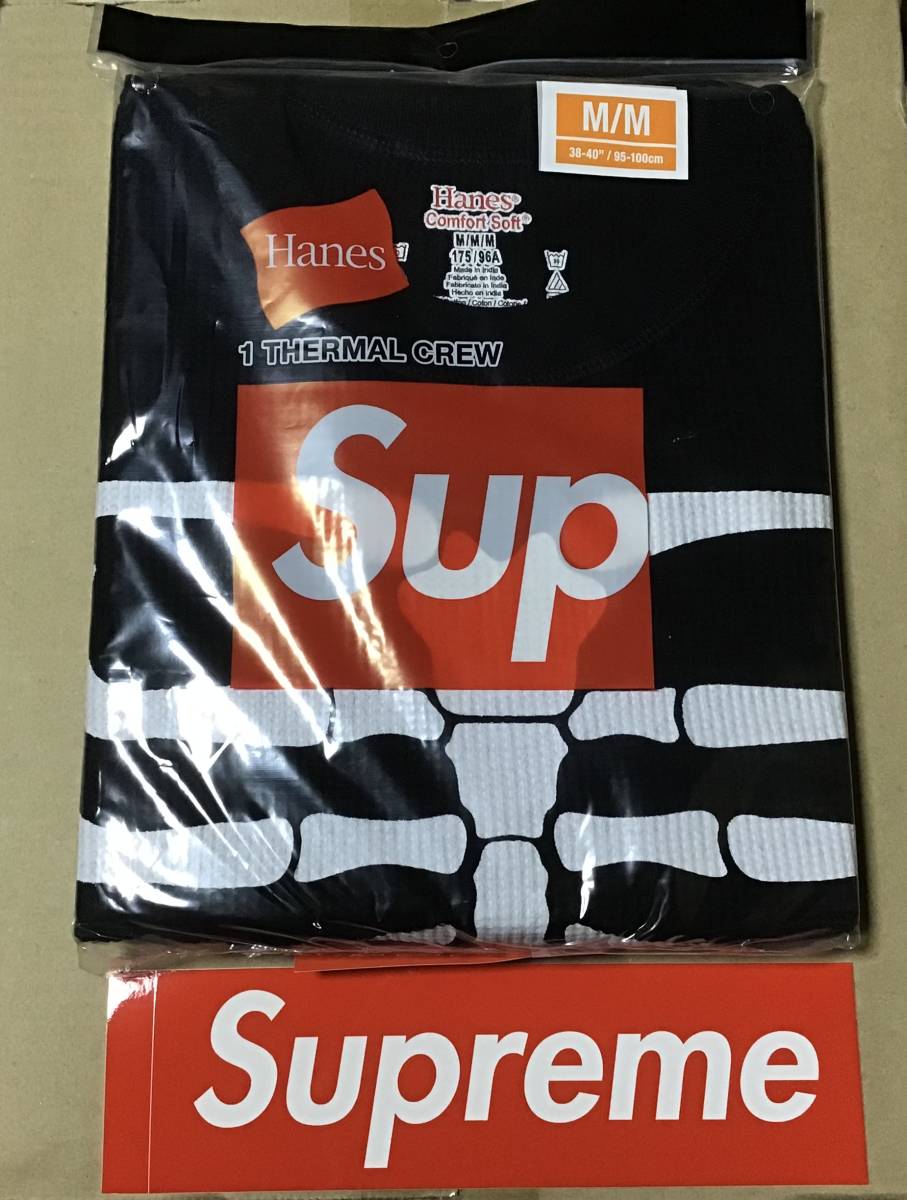 Mサイズ 新品国内正規 23aw Supreme Hanes Bones Thermal Crew(1 Pack) Black シュプリーム ヘインズ ボーンズ サーマル クルー ブラック黒_画像2