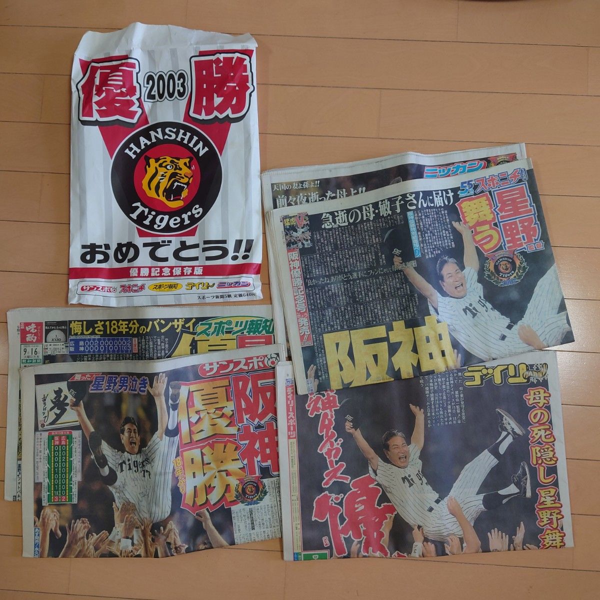 阪神タイガース２００３年優勝記念保存版スポーツ新聞５紙セット星野監督