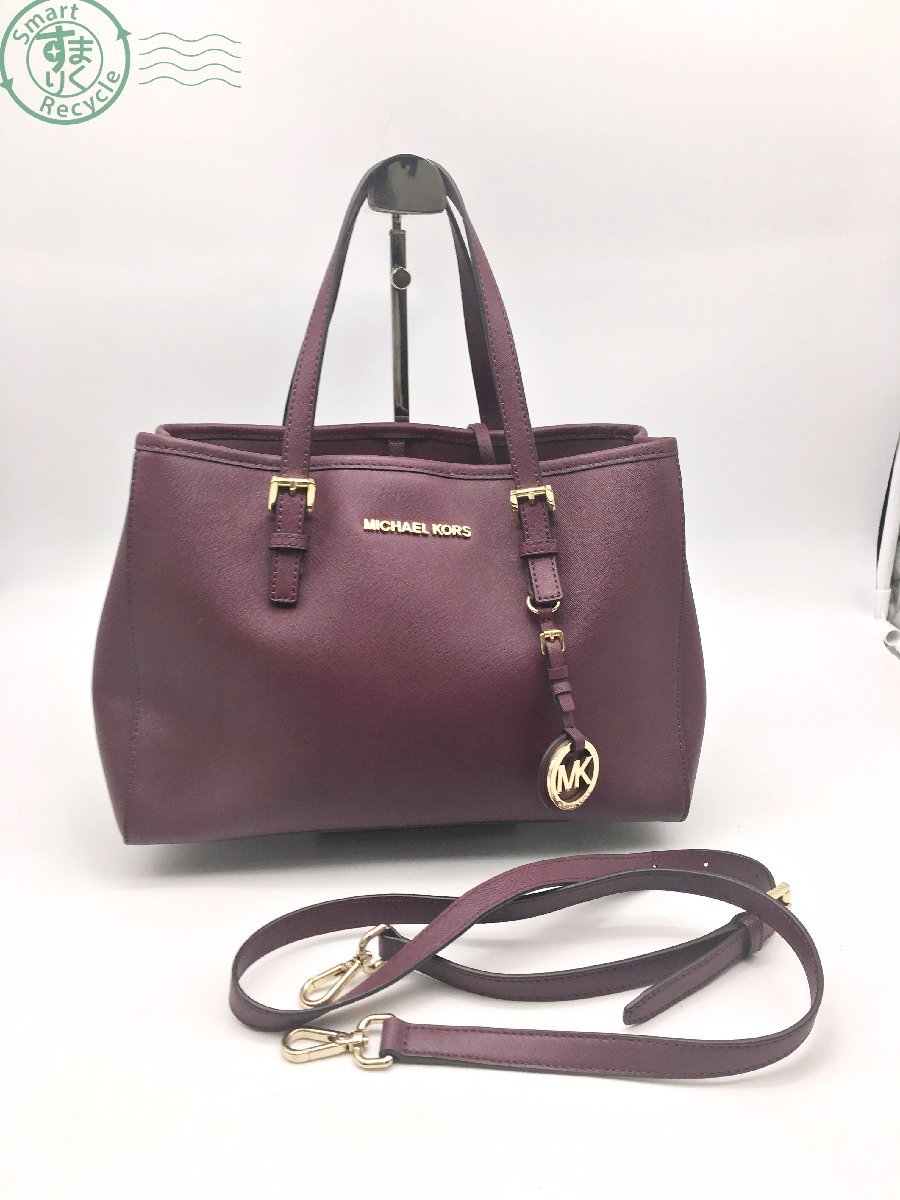 12411337　☆ MICHAEL KORS マイケルコース ハンドバッグ ショルダーバッグ ボルドー系 2WAY ゴールド金具 レディース 中古品_画像1