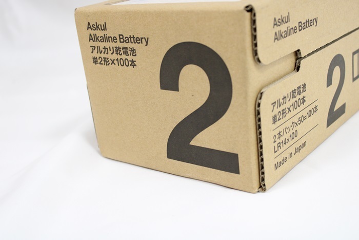 アスクル　アルカリ乾電池　単2形×100本入　日本製　期限2年以上保証　新品未開封_画像1