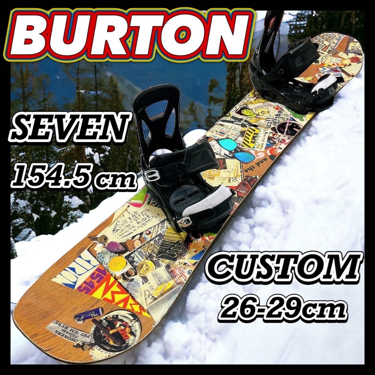 スノーボード 2点セット 板 BURTON バートン かっこいい オシャレ セブン SEVEN 154.5cm  カスタム バイン