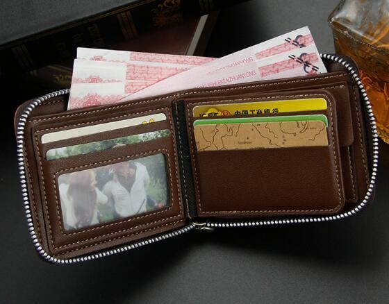 PUラウンドファスナーメンズ 財布 折りたたみ財布 カード入れ おしゃれ 小銭入れ、新品、当日発送(濃いめブラウン)の画像9
