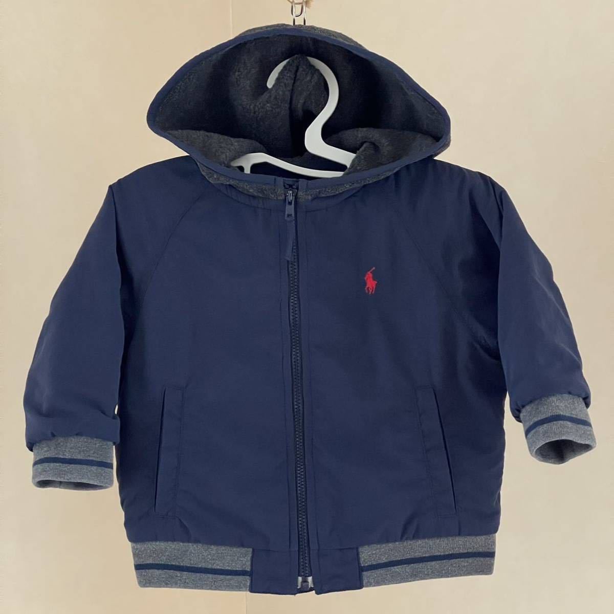 超美品 Ralph Lauren(ラルフローレン)裏フリース ジャケット パーカー 80cm ベビー キッズ 長袖 使用3回 ネイビー グレー  (株)ナイガイ