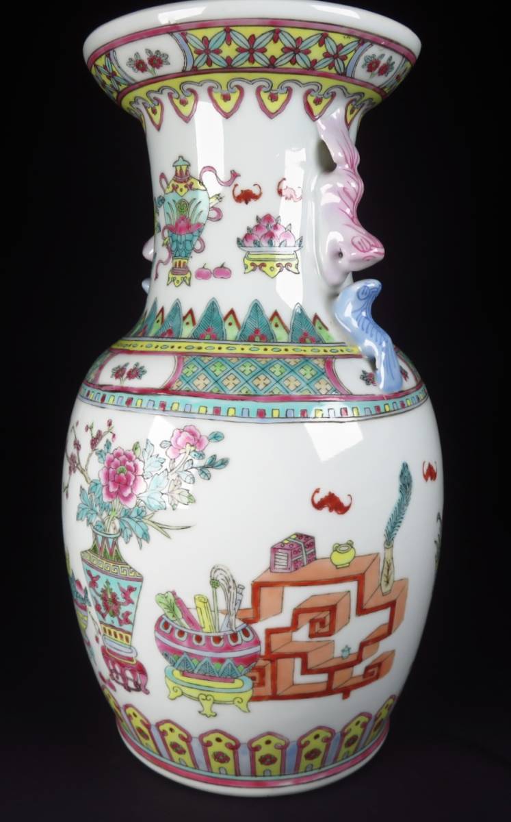 SAKURAYA】旧家蔵出し品 中国美術【粉彩色絵花鳥図花瓶 大清同治年製