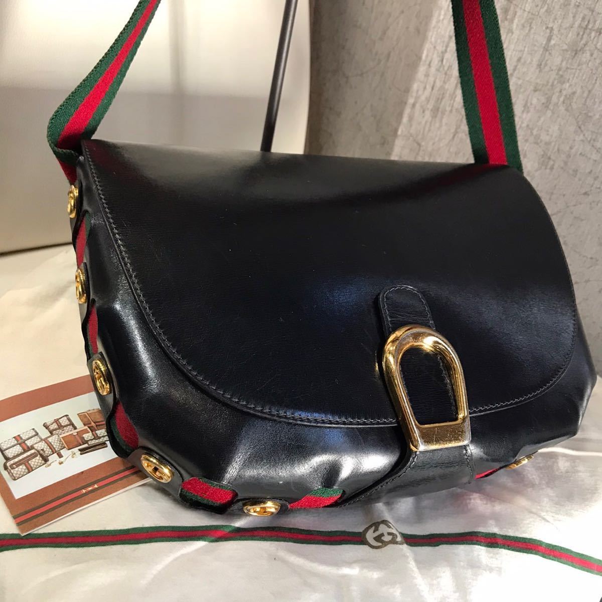 【年末売切】激レア GUCCI オールドグッチ シェリーライン セミ ショルダーバッグ サイド インターロッキング レザー 1円スタート 希少品☆_画像1