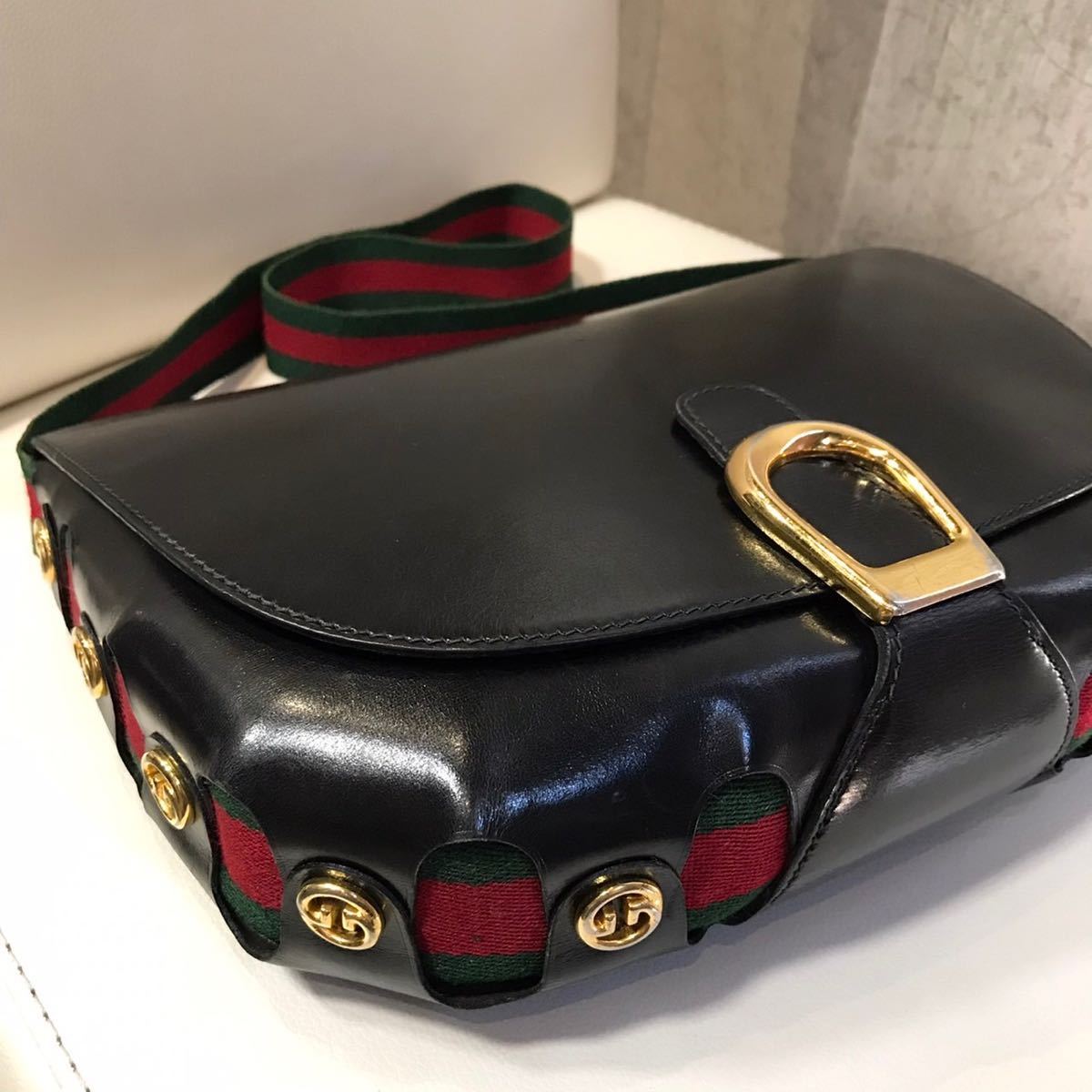 【年末売切】激レア GUCCI オールドグッチ シェリーライン セミ ショルダーバッグ サイド インターロッキング レザー 1円スタート 希少品☆_画像6