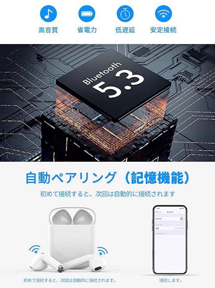ワイヤレスイヤホン bluetooth5.1 高音質 重低音 マイク付き
