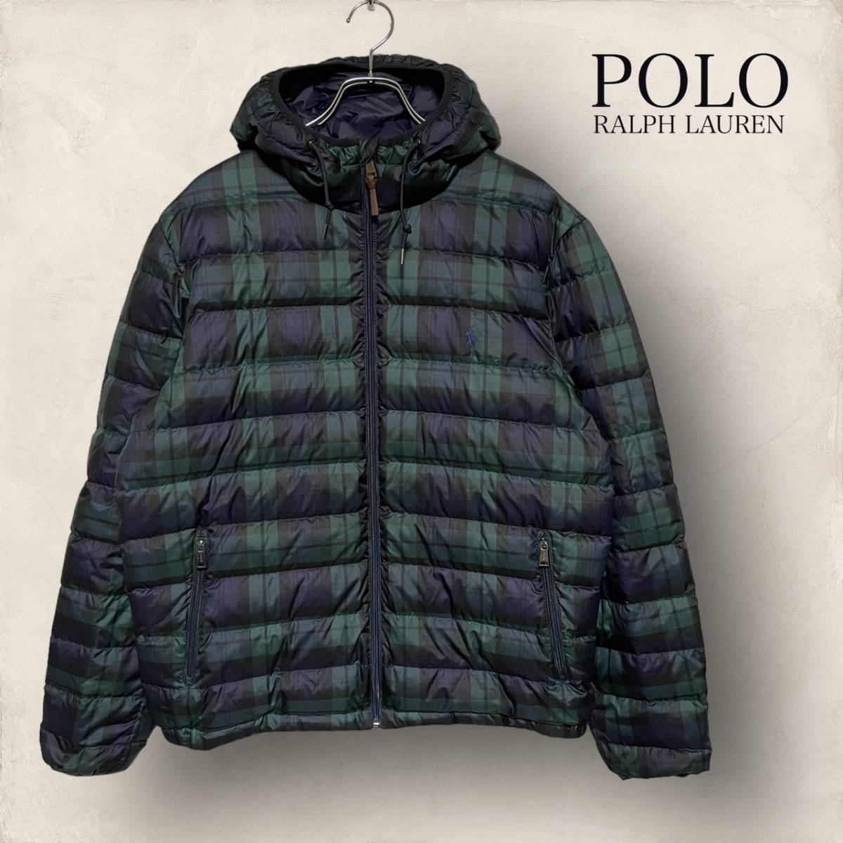 現行 POLO RALPH LAUREN ポロ ラルフローレン ブラックウォッチ チェック ダウン ジャケット L_画像1