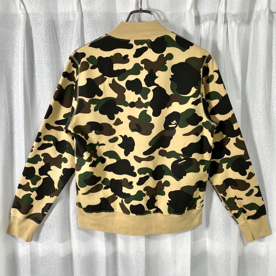 A BATHING APE アベイシングエイプ ブルゾン パーカー カモ柄 カモフラ 迷彩 裏起毛 ロゴ プリント ジップアップ 希少 ベージュ系 Sサイズ_画像3