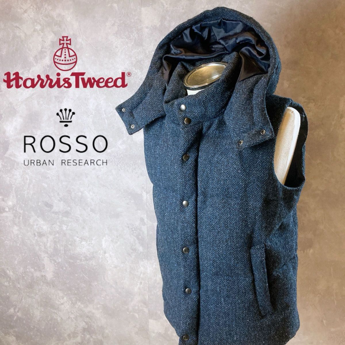 Harris tweed ハリスツイード ROSSO ヘリンボーン ウール ダウンベスト