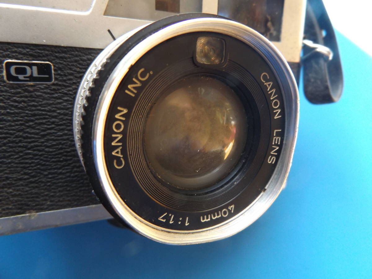 古いキャノンカメラCanonet QL17・ジャンク品・部品取りに・観賞用・動作しません_レンズ部位変形あり