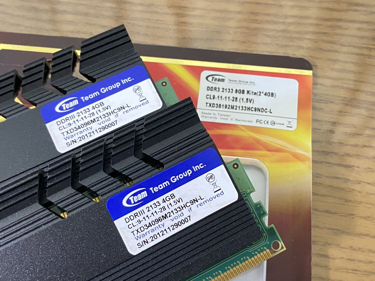 中古良品 Team DDR3-2133 8GB 4GBx2 PC3-17000 デスクトップ用メモリ 動作確認済 Samsung製モジュール Memtestエラーなしの画像2