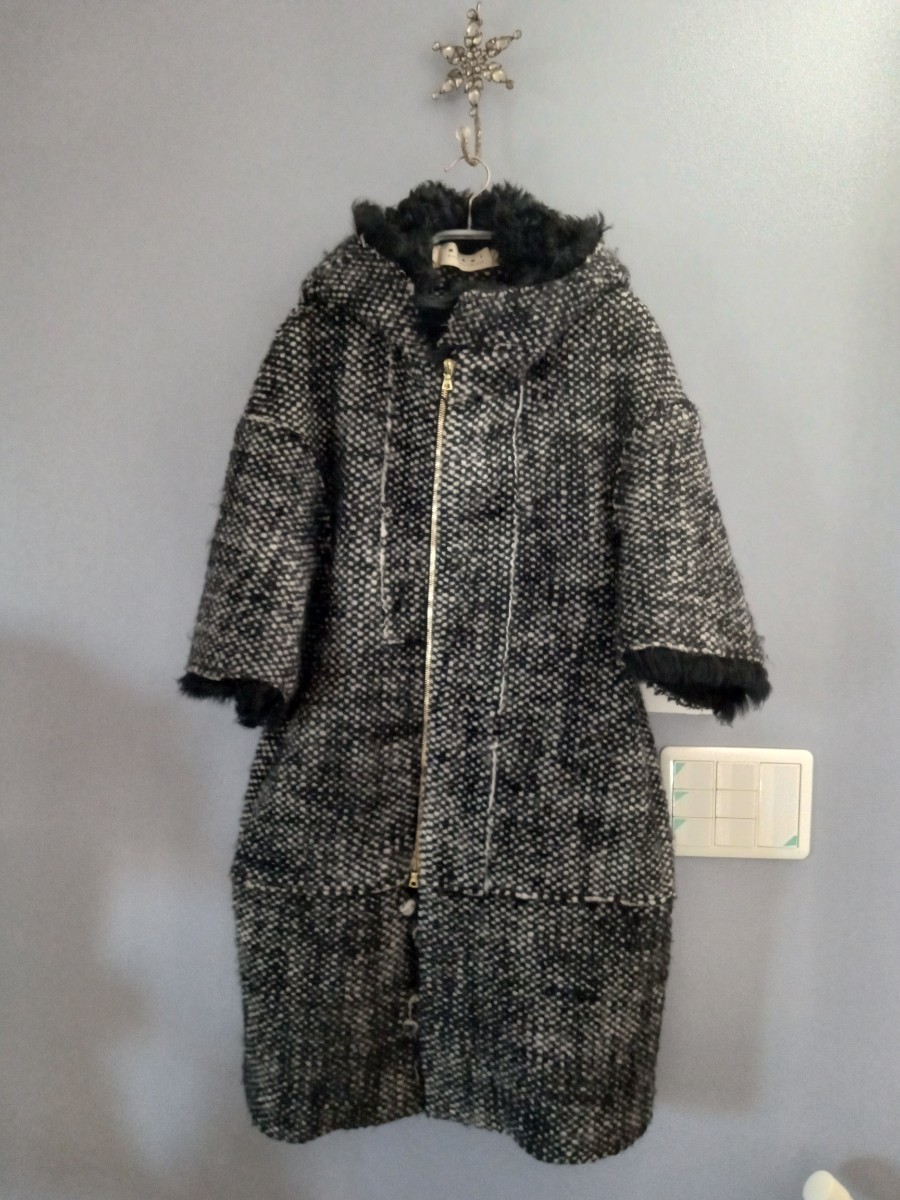 国内配送】 MARNI マルニ WOOLツイード ファー フード ジャケット