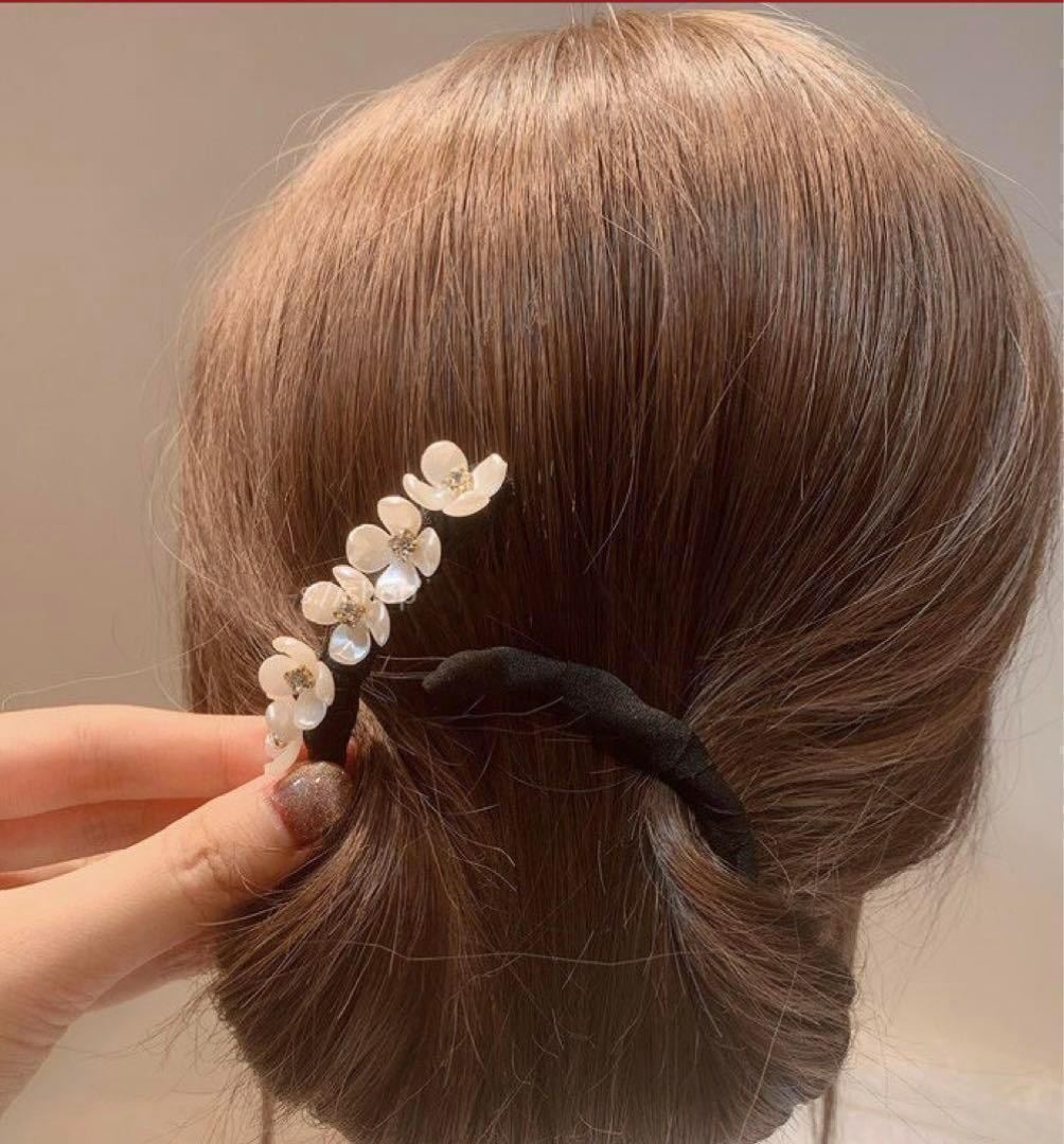 2点セットデフトバン お団子メーカー シニヨン 　ヘアアクセ　ブラック花　髪飾り_画像3