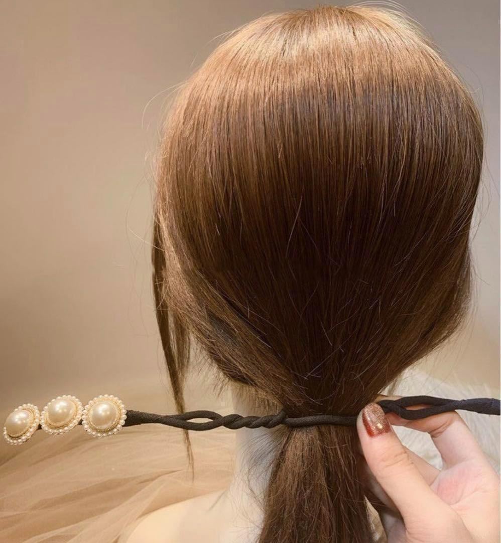 2点セットデフトバン お団子メーカー シニヨン  ヘアアクセ ブラック花 髪飾りの画像9