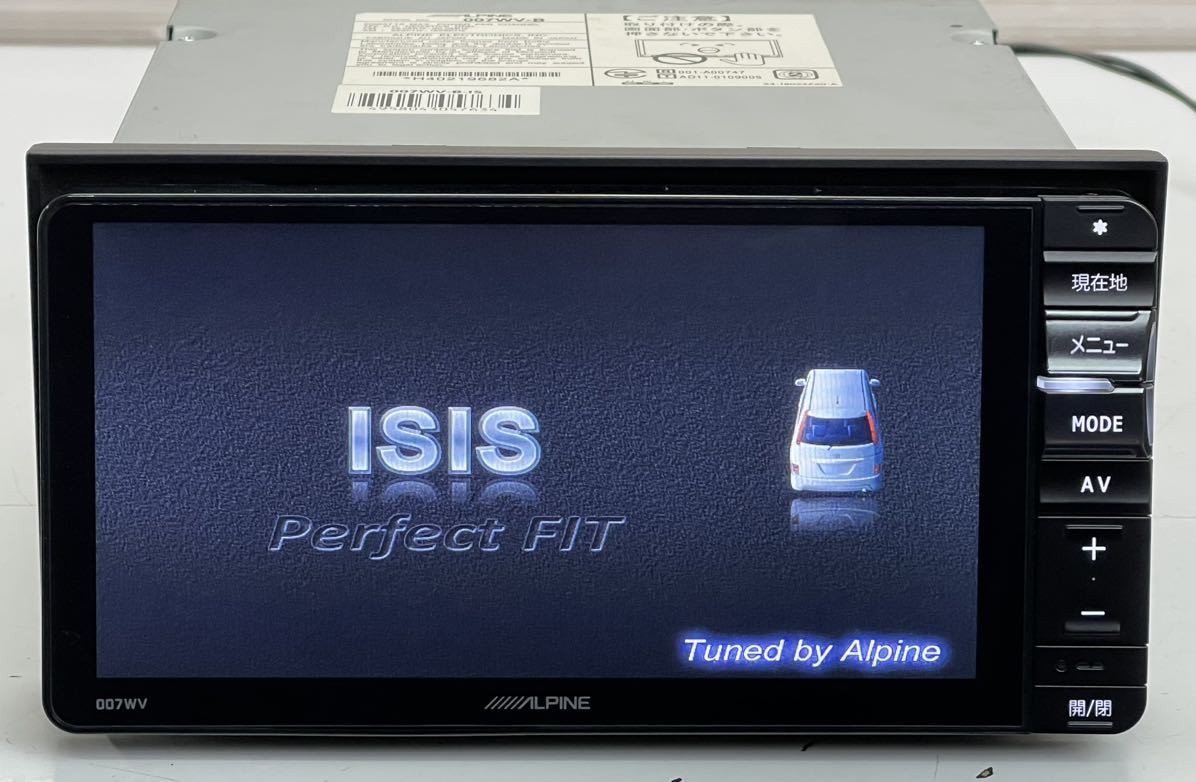 送料無料 動作品 ALPINE アルパイン メモリーナビ007WV-B Bluetooth/CD/DVD/フルセグTV/SD/ ISIS perfect FIT 2020年地図の画像1