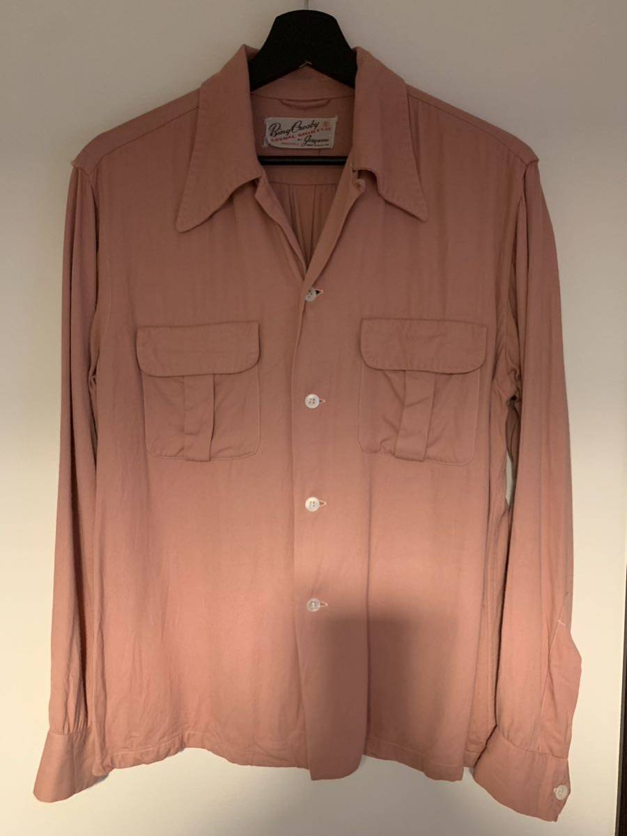 【美品】60sヴィンテージ 　レーヨンシャツ　サーモンピンク　rayon shirtXL ブラウン