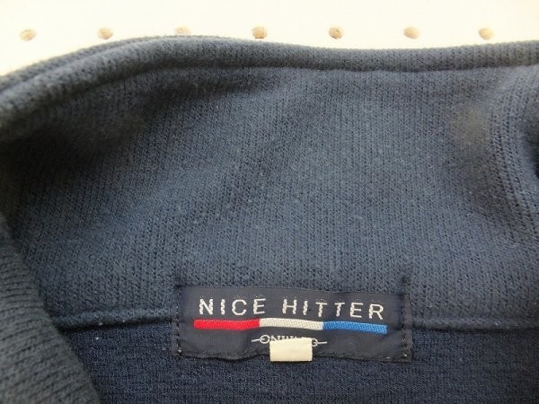 NICE HITTER メンズ 日本製 裾紐入 ロゴラバー ハーフジップ ニットプルオーバーカットソー L 紺_画像2