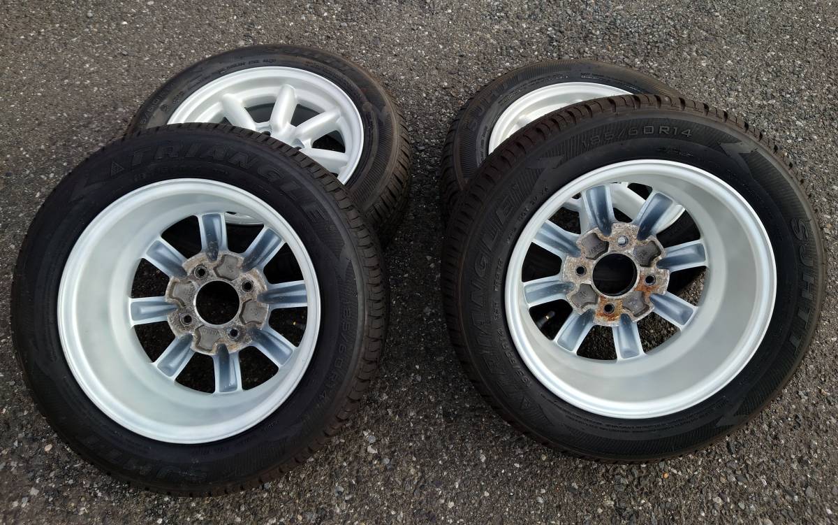 再塗装！未使用タイヤ　14インチ　ブラックレーシング　114.3/4H　185/60R14　4本セット OFF+22/6J　手渡し（埼玉県）_画像9