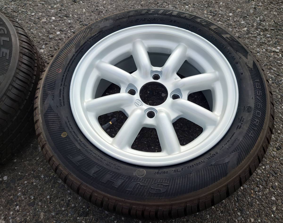 再塗装！未使用タイヤ　14インチ　ブラックレーシング　114.3/4H　185/60R14　4本セット OFF+22/6J　手渡し（埼玉県）_画像4