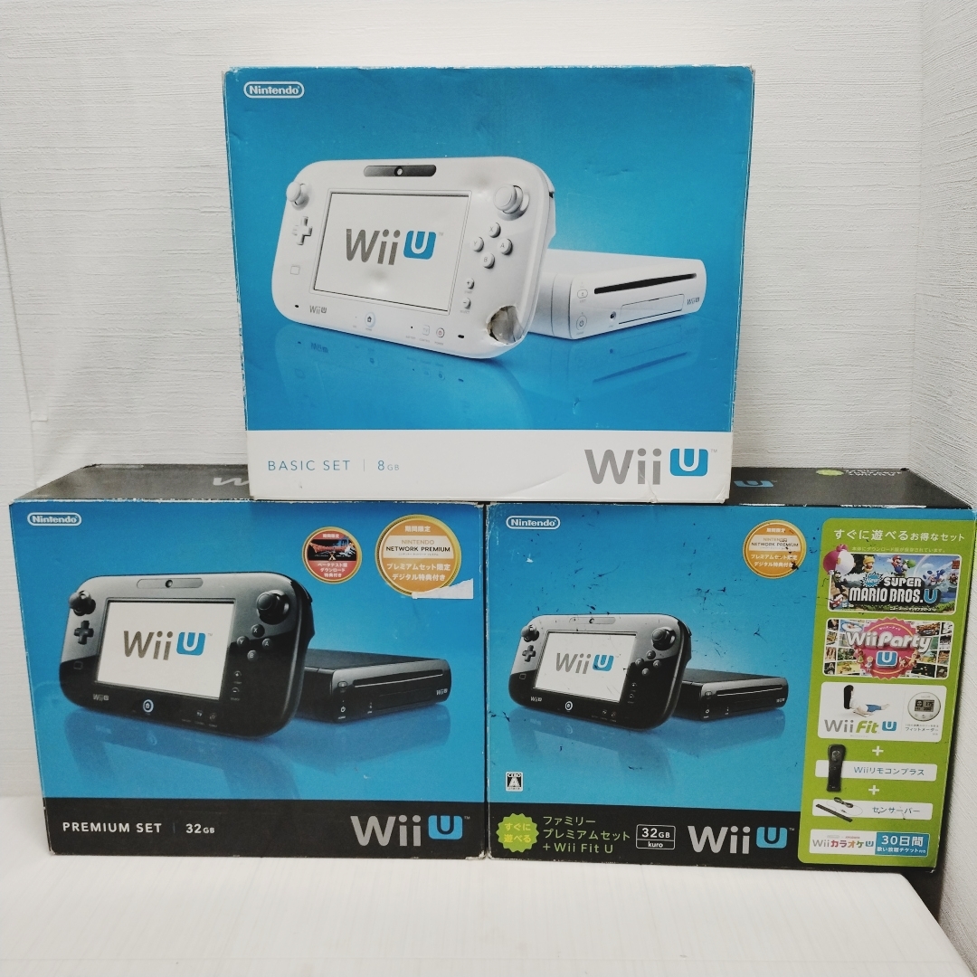 12t270hk ジャンク ３点 任天堂 ニンテンドー Wii U ゲーム機 本体 2種 箱付き まとめ セット 32GB WUP-010 WUP-101 WUP-001_画像1