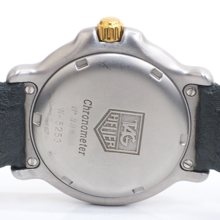 A23-3011【中古品】TAG Heuer タグホイヤー 6000シリーズ WH5253 クロノメーター 自動巻き グリーン文字盤 レザーベルト メンズ腕時計_画像4