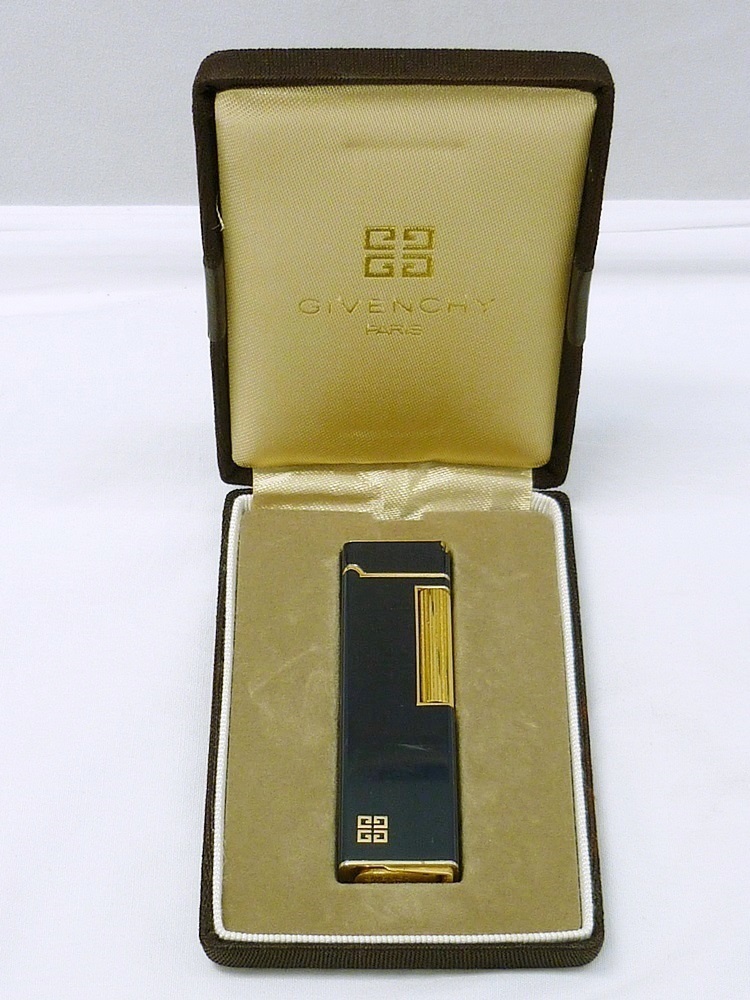 18-2974[ used ] Givenchy gas lighter 9000 navy × Gold navy blue × case attaching put on fire OK: Real Yahoo salling