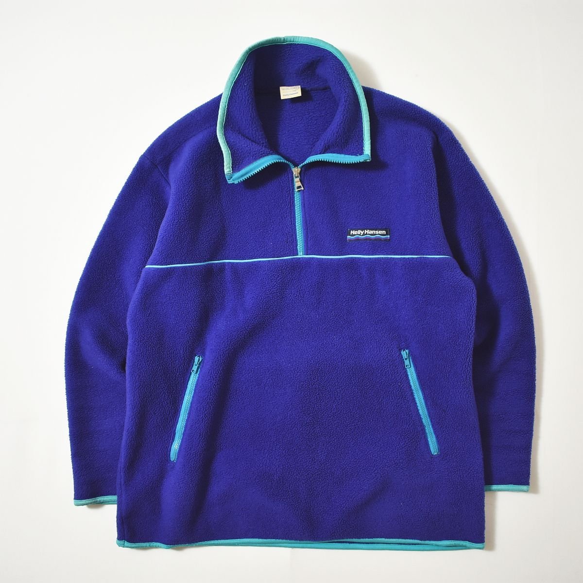 ★90s ヴィンテージ オールド ヘリーハンセン HELLY HANSEN ハーフジップ プルオーバ フリース ジャケット L 青 ビンテージ アウトドア★_画像2