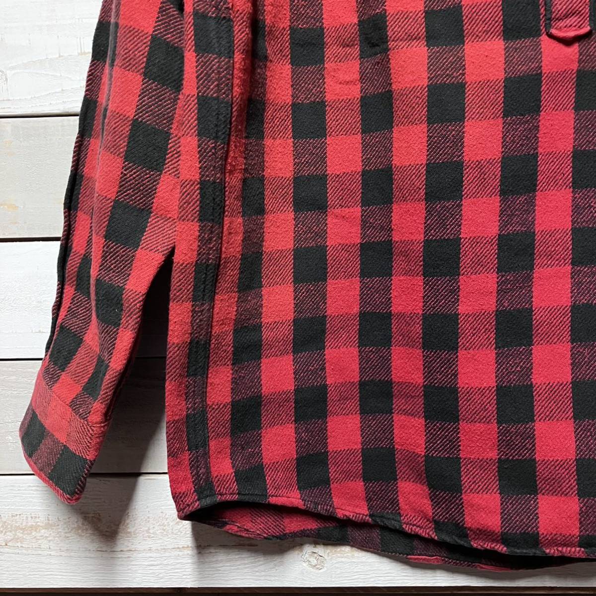 SIZE M GOODENOUGH BLOCK CHECK FLANNEL SHIRT RED BLACK グッドイナフ ブロック チェック ネルシャツ レッド ブラック_画像4