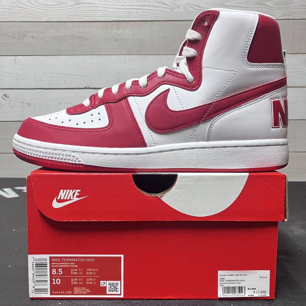 送料無料 26.5cm NIKE TERMINATOR HIGH WHITE RED FJ4454-100 ナイキ ターミネーター ハイ ホワイト レッド