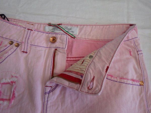 MET in jeans メット デニム ミニスカート ダメージ加工 裾切りっぱなし風 ローズ Mサイズ イタリア製 インポートブランド_画像3