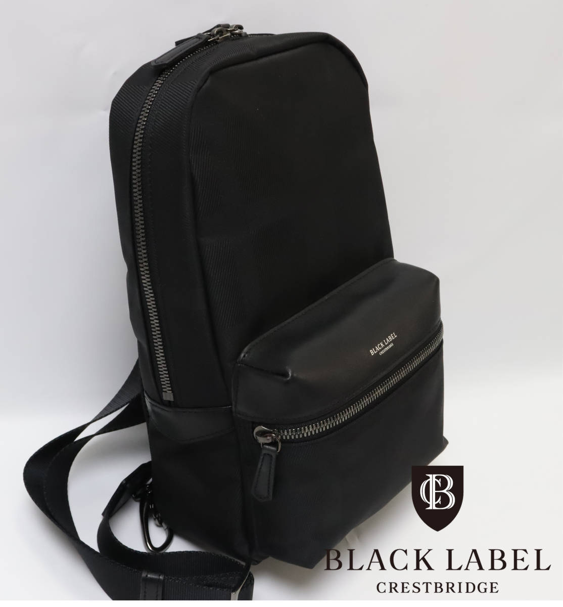新品 BLACK LABEL CRESTBRIDGE ブラックレーベル クレストブリッジ シャドーCBチェック ボディ バッグ ブラック