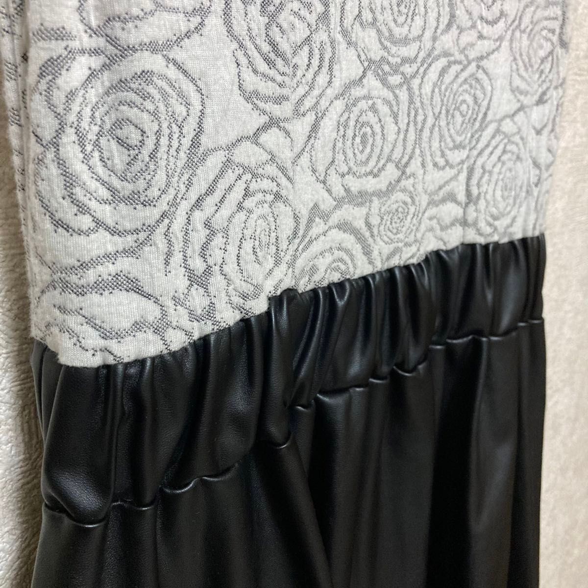 レディース ワンピース フォーマル フェイクレザースカート ドレス パーティードレス ノースリーブ 黒 フレア