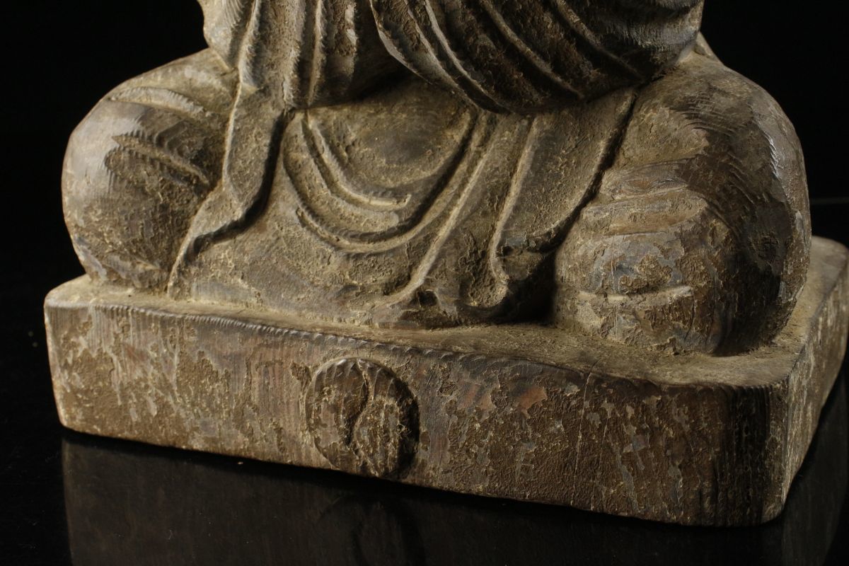 【LIG】時代仏教美術 木彫 一本彫 聖徳太子像 特大41㎝ 法隆寺焼印 旧家蔵出品 [.QP]23.11_画像6