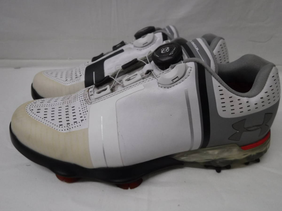 中古品 アンダーアーマー UNDER ARMOUR 1302343-100 UA SPIETH ONE BOA ゴルフシューズ ホワイト 25.0cm ソフトスパイク_画像2