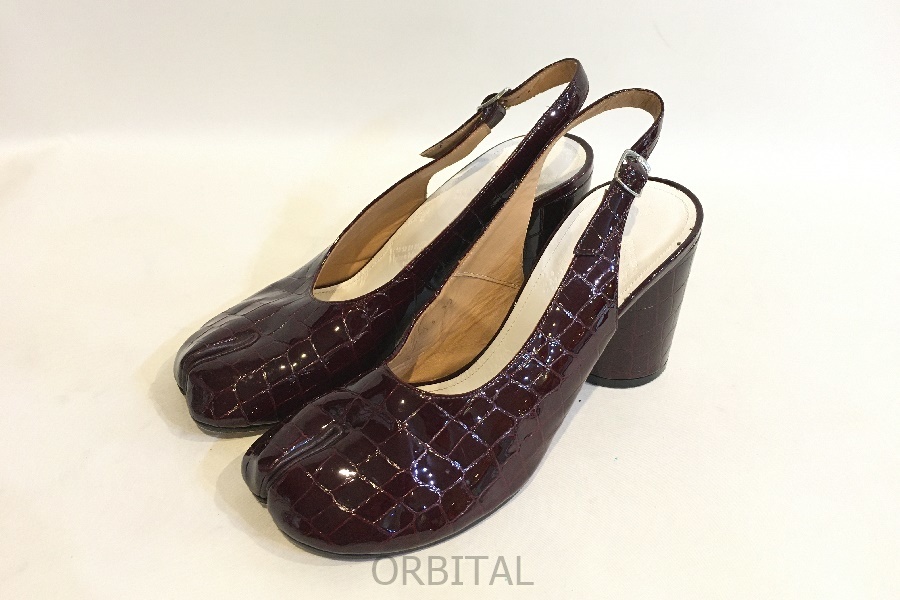 二子玉)Maison Margiela メゾンマルジェラ TABI SLINGBACK PUMPS タビ 足袋パンプス クロコエナメル 39 25cmの画像1