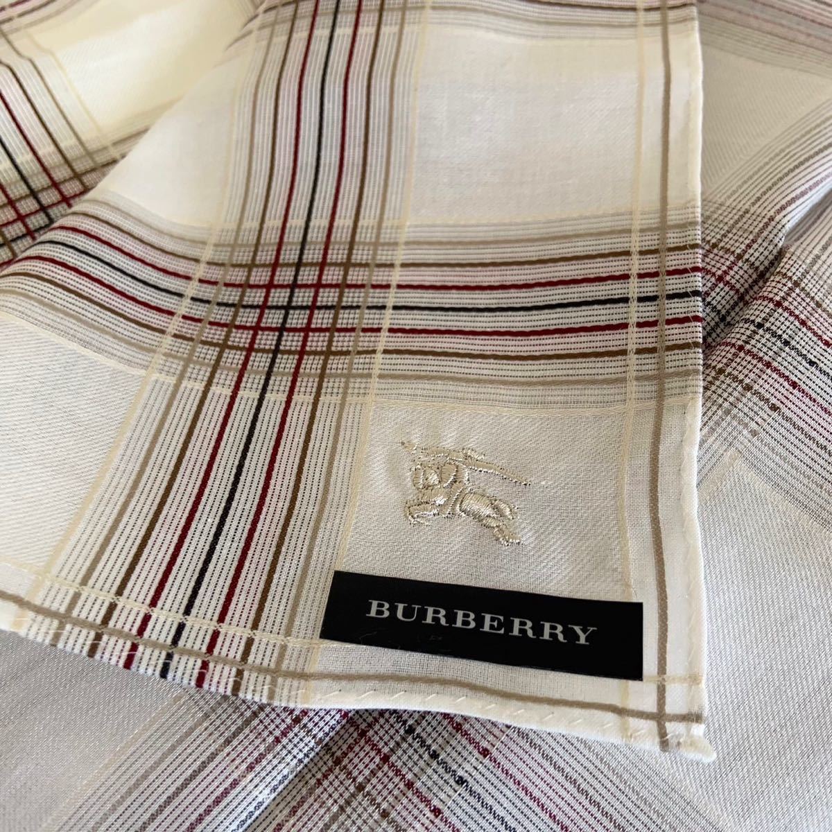 未使用 BURBERRY バーバリー 大判ハンカチ 綿100% 日本製 チェック柄 ホース 刺繍 ハンカチ ブルーミング中西_画像1