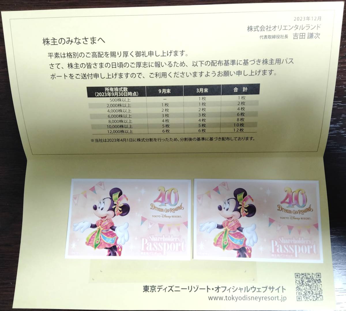 【送料無料】東京ディズニーリゾートオリエンタルランド株主用パスポート2枚　2025.1.31迄_画像1