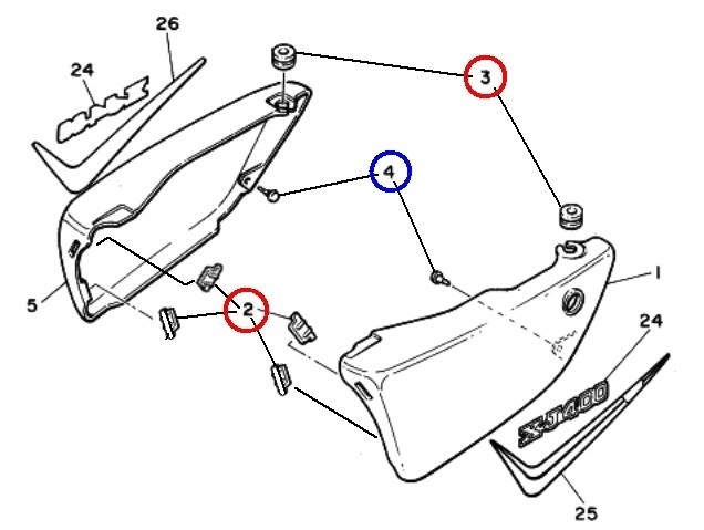 ●ＸＪ４００Ｅ／Ｄ サイドカバーグロメット６個セット ☆1/ 純正新品ヤマハ 4G0 サイドカバー取付ゴム_画像2