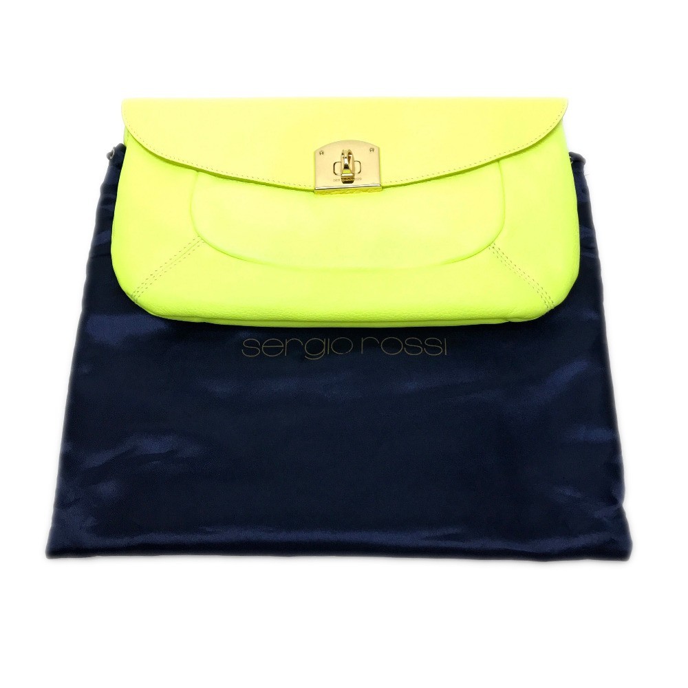  as good as new Sergio Rossi Sergio Rossi party bag lady's bag clutch bag leather fluorescence lady's 