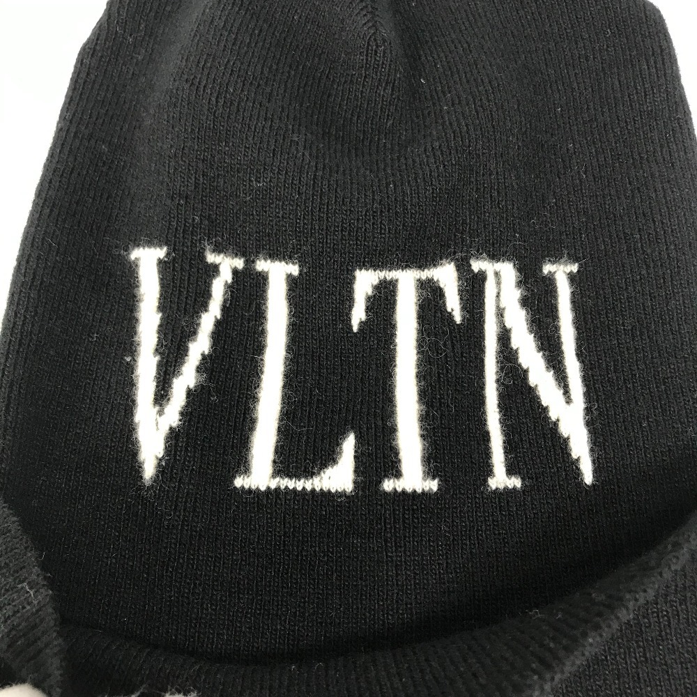 VALENTINO ヴァレンティノ VLTN ロゴ ビーニー 帽子 ニット帽 ニットキャップ ニット帽 ウール ブラック メンズ【中古】_画像6