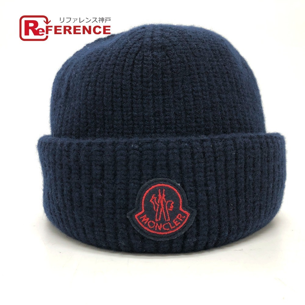 美品 MONCLER モンクレール A9578 BERRETTO TRICOT ロゴ ワッペン ニット帽 赤刺繍ロゴ メンズ【中古】