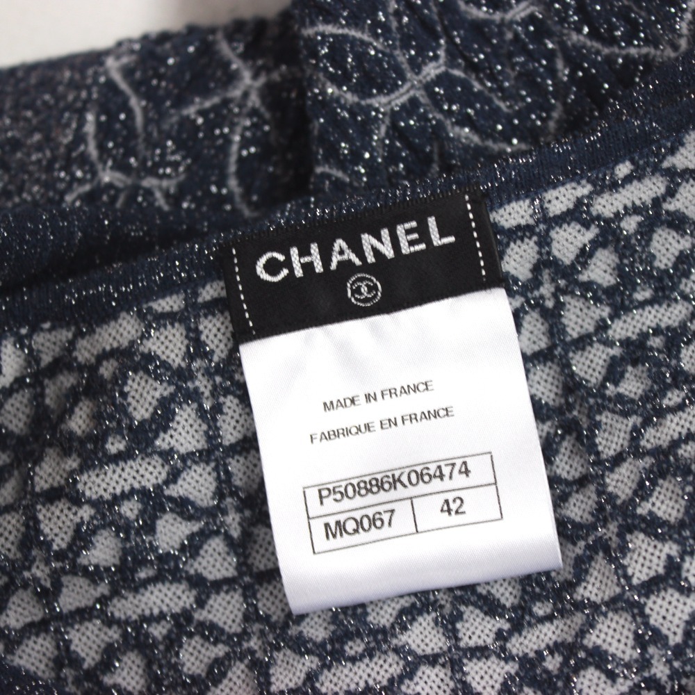  beautiful goods CHANEL Chanel no sleeve lame knitted tops Parker navy 42