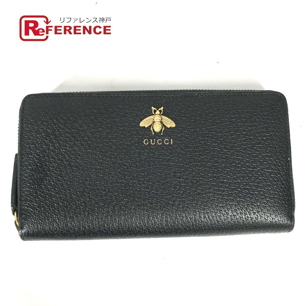 GUCCI グッチ 523667 ラウンドファスナー ロングウォレット ビー BEE 長財布 ブラック レディース【中古】_画像1